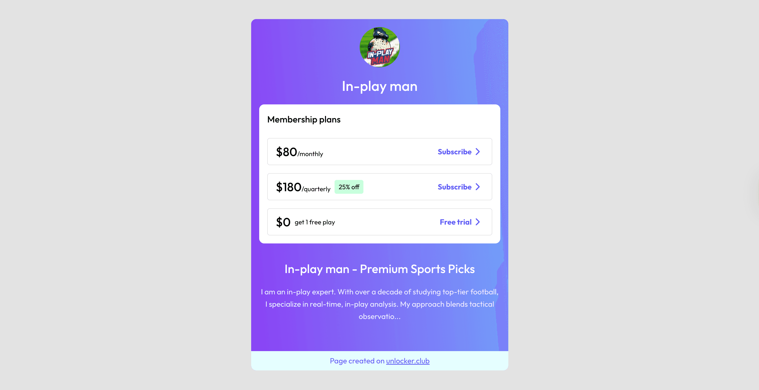 Creator bio page with membership plans
