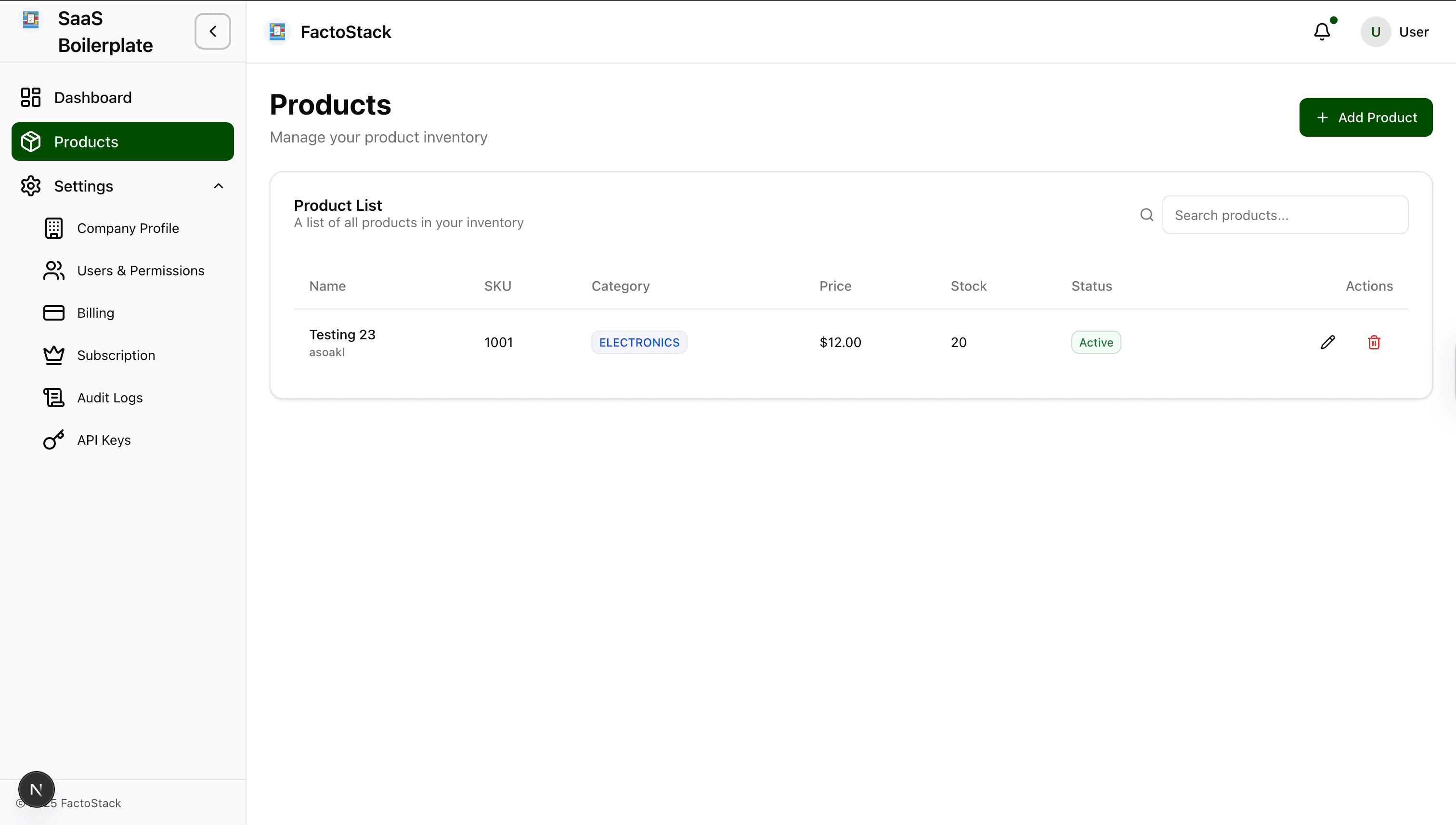 Next.js Multitenant SaaS Boilerplate interface screenshot