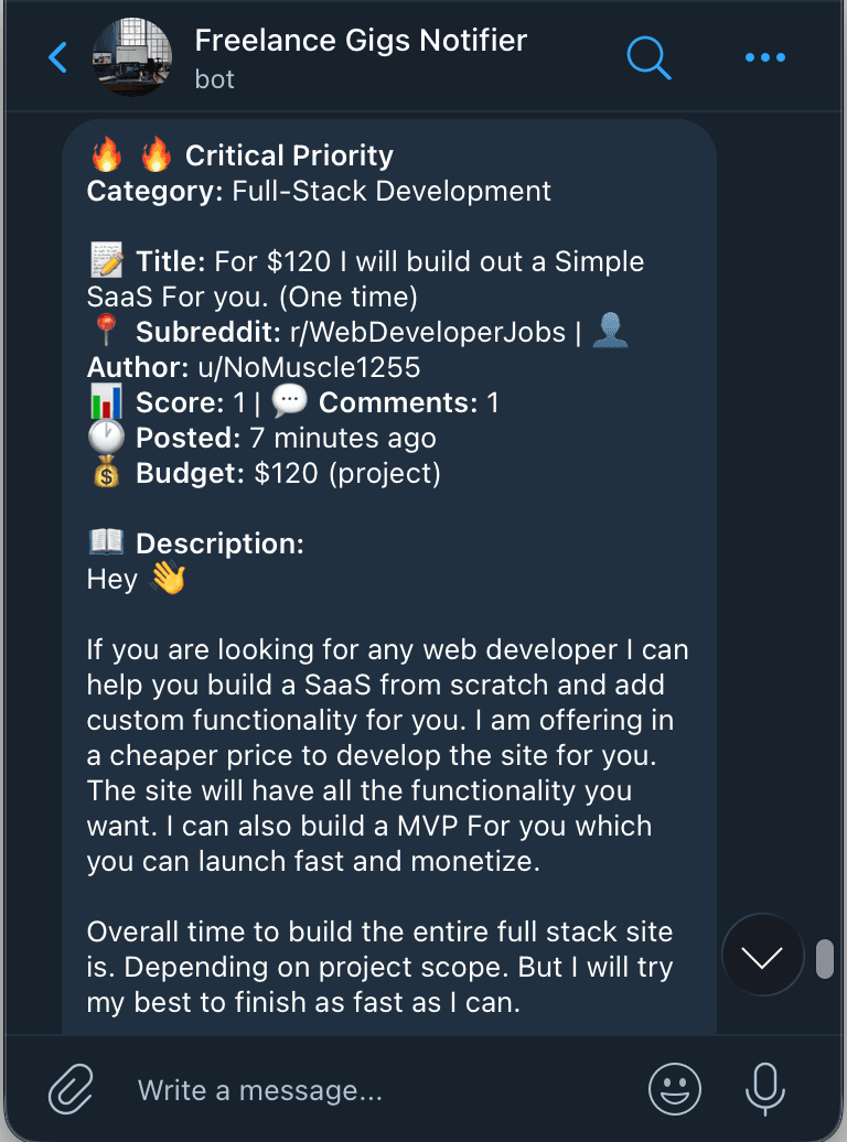 Reddit Job Notify interface screenshot