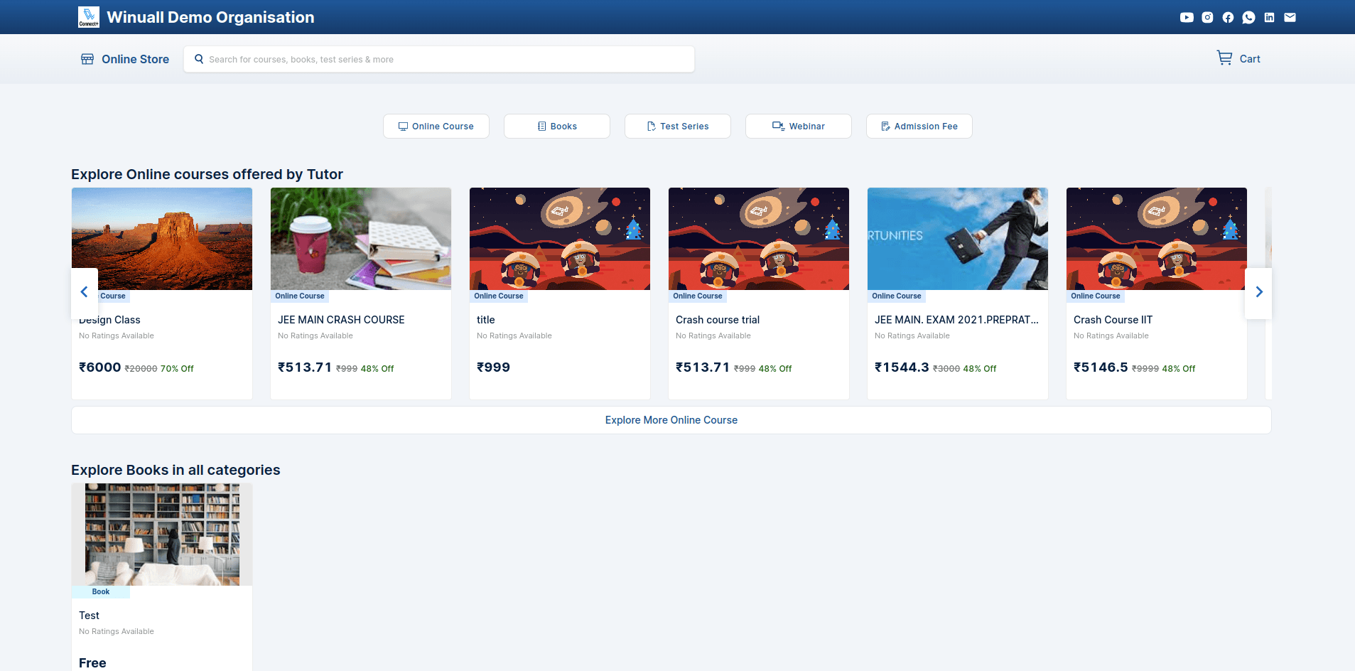 Winuall Online Store interface screenshot
